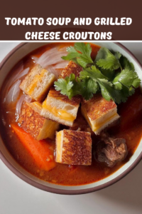 Tomato soup and grilled cheese croutons