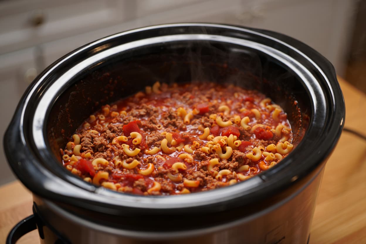 Beef and Macaroni in the Slow Cooker