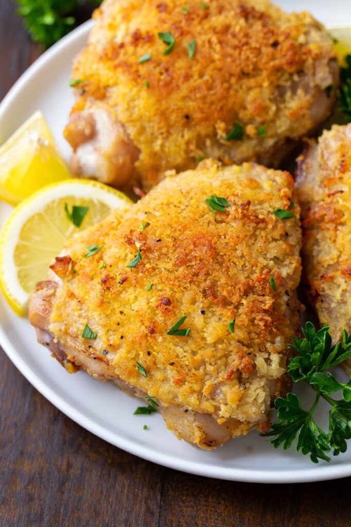 Crispy Parmesan Crusted Chicken Thighs