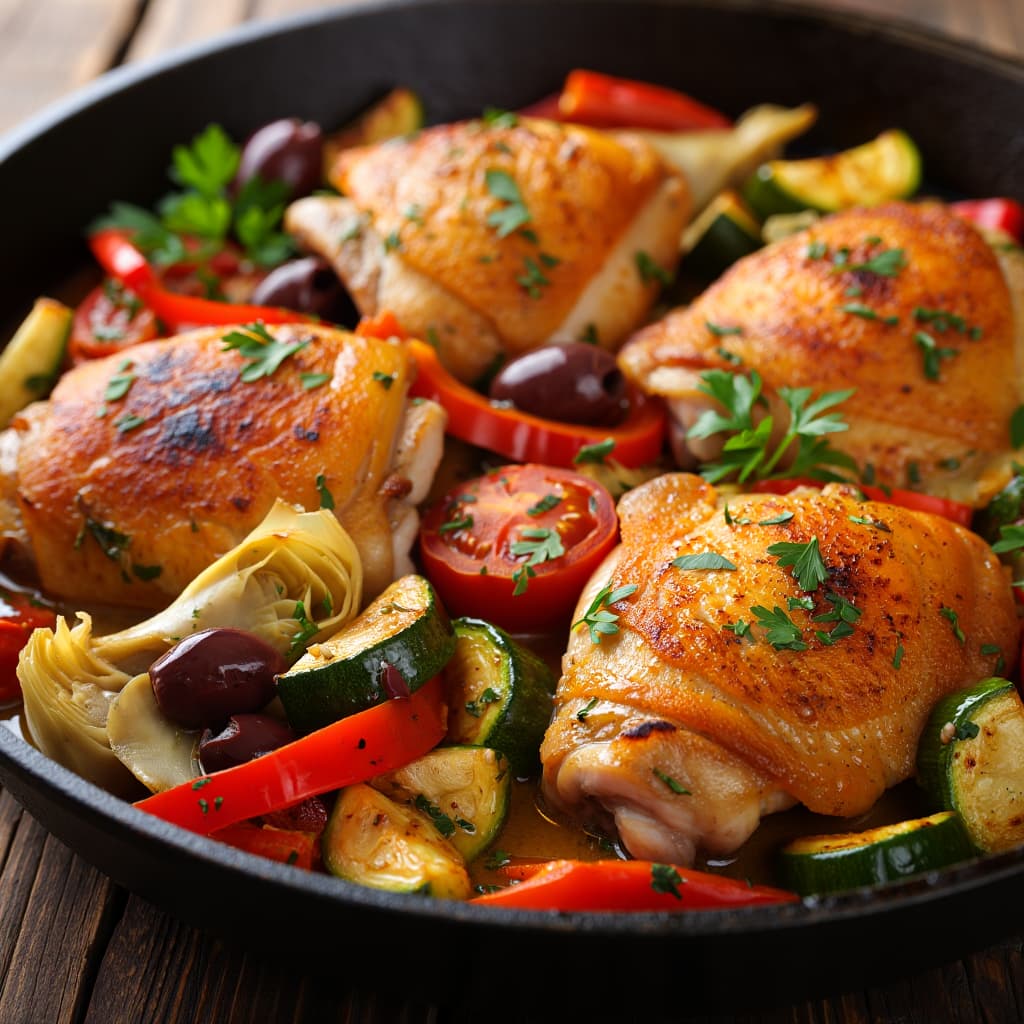 One-Pan Mediterranean Chicken Thighs with Olives and Artichokes