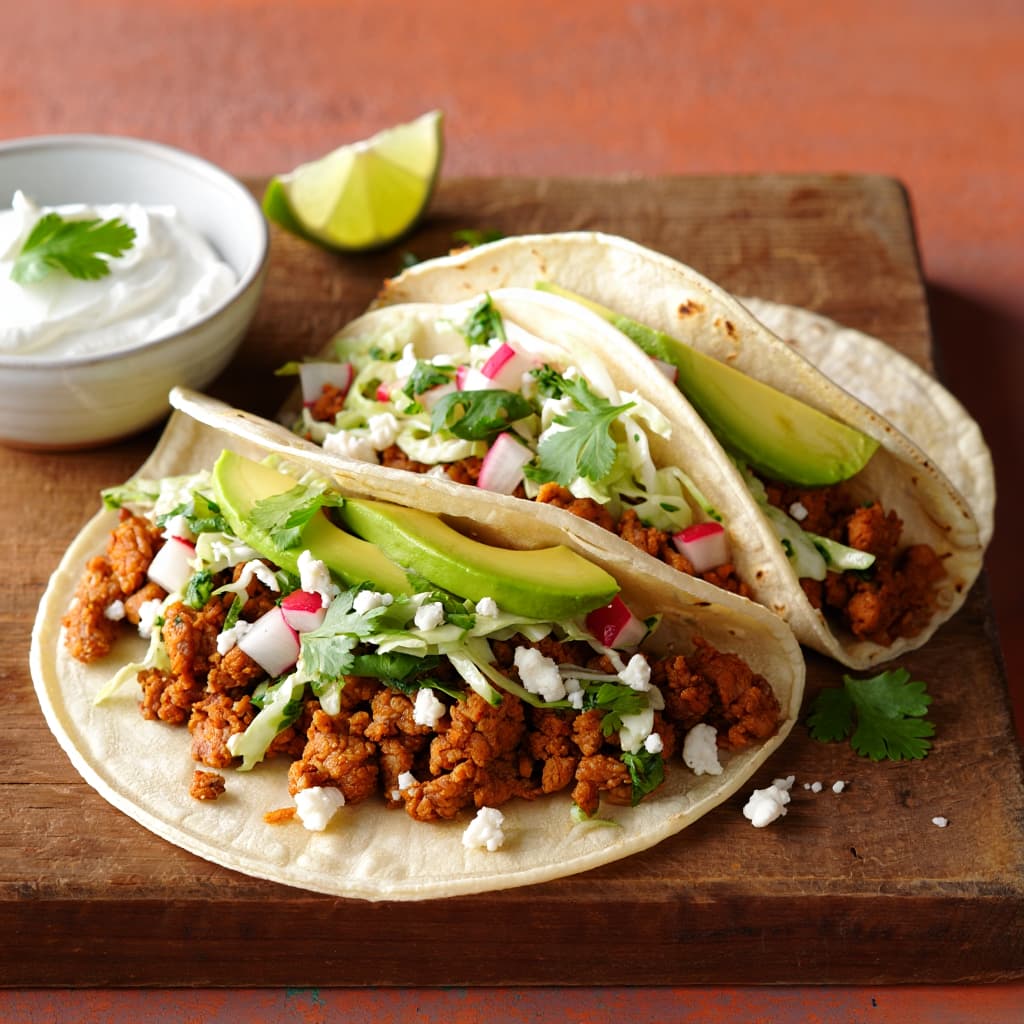 Mexican Ground Chicken Tacos with Cilantro-Lime Slaw