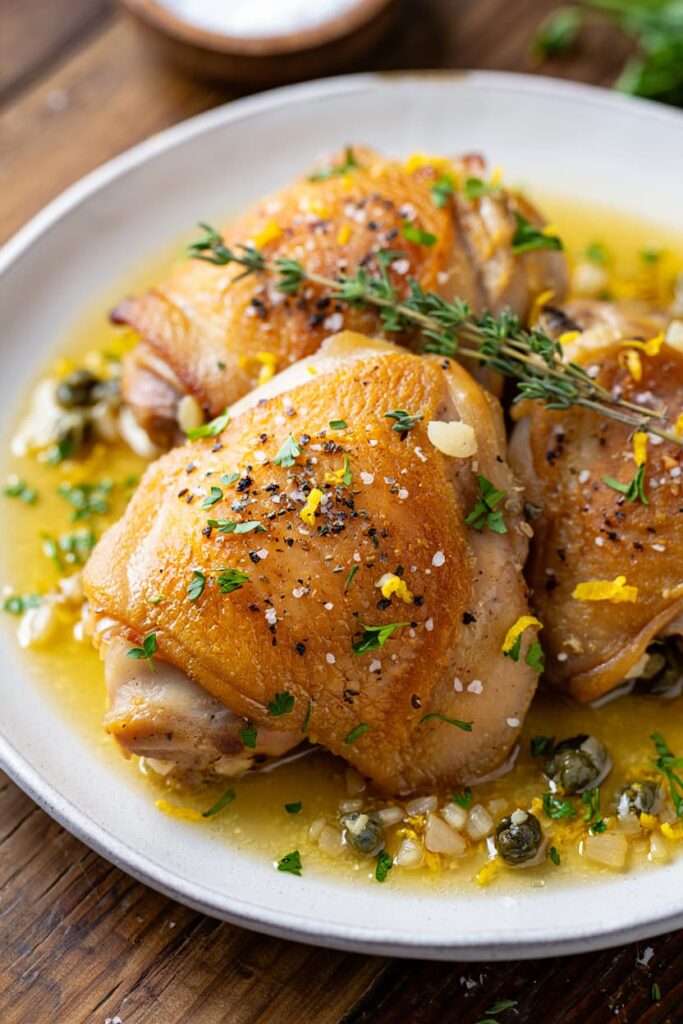 Lemon Herb Chicken Thighs with White Wine Sauce