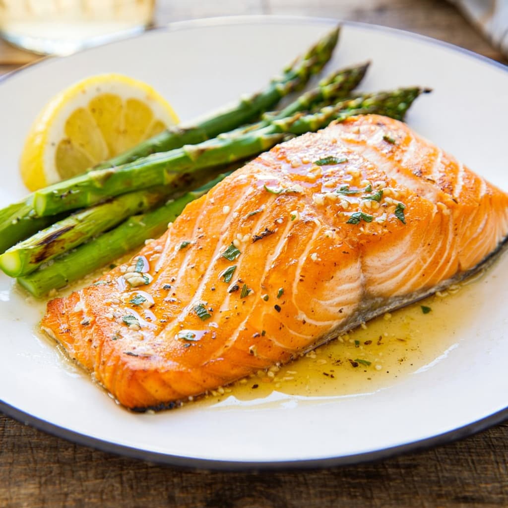 Baked Salmon with Garlic Butter and Asparagus