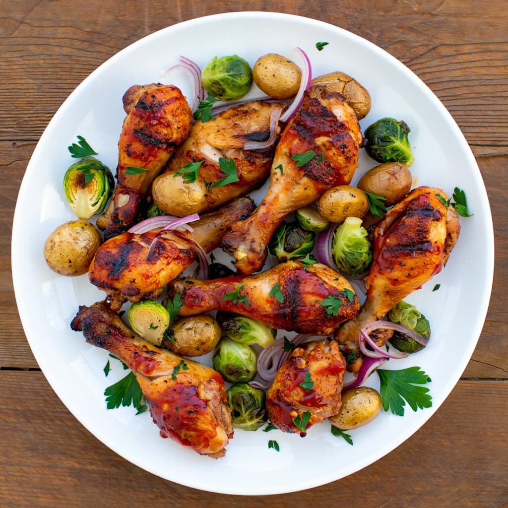 BBQ Chicken Drumsticks with Roasted Vegetables