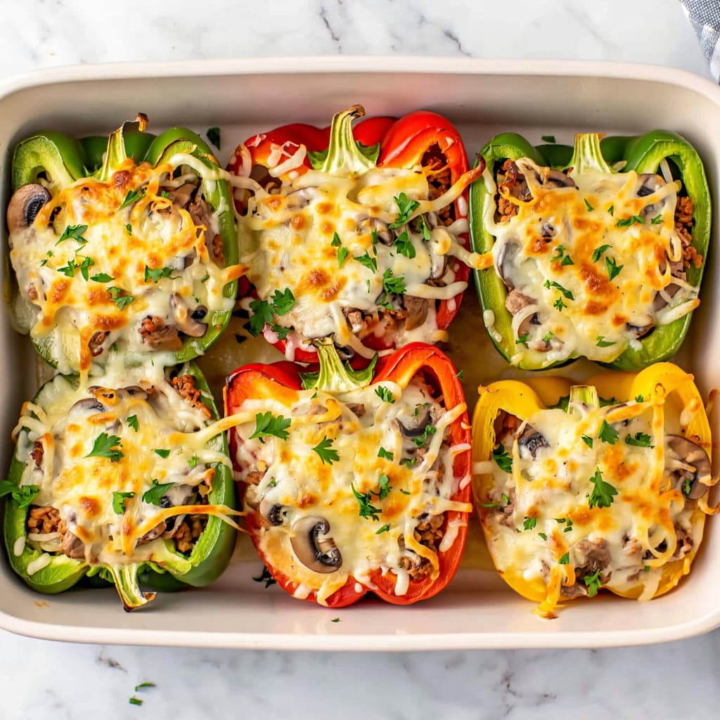 Stuffed Bell Peppers with Turkey and Mushrooms