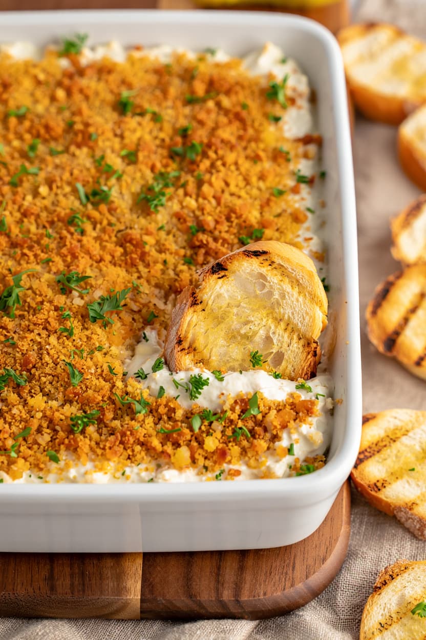 Fried Pickle Dip with Crunchy Bread