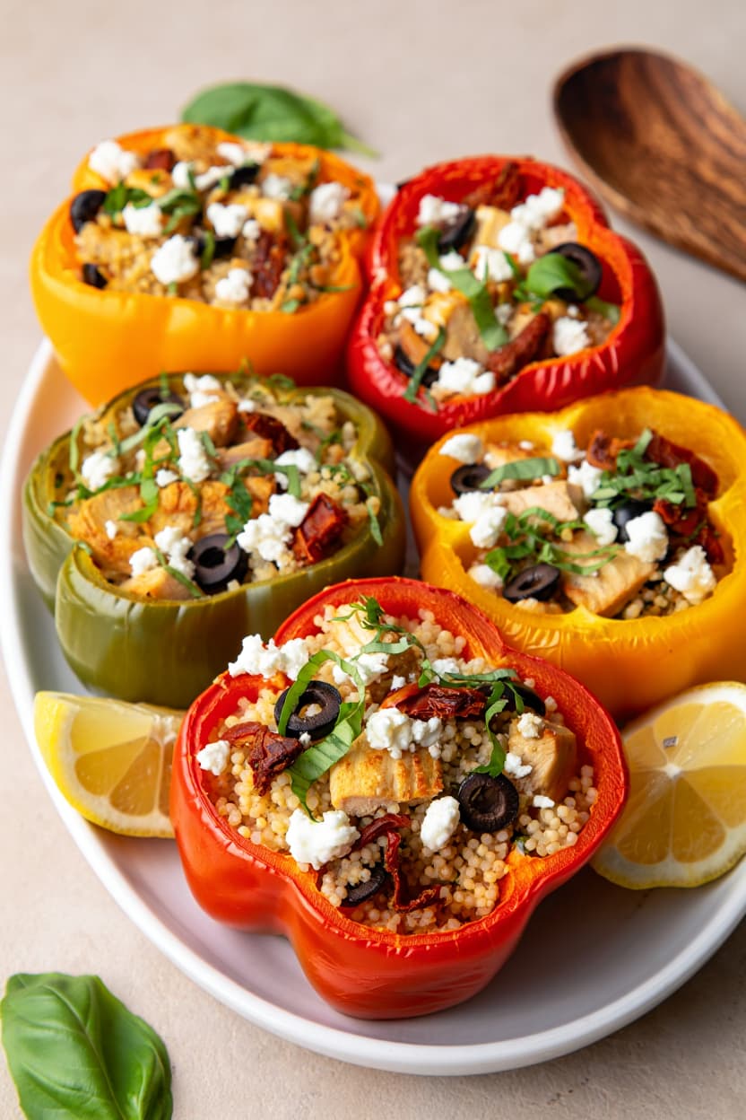 Mediterranean Chicken and Couscous Stuffed Peppers