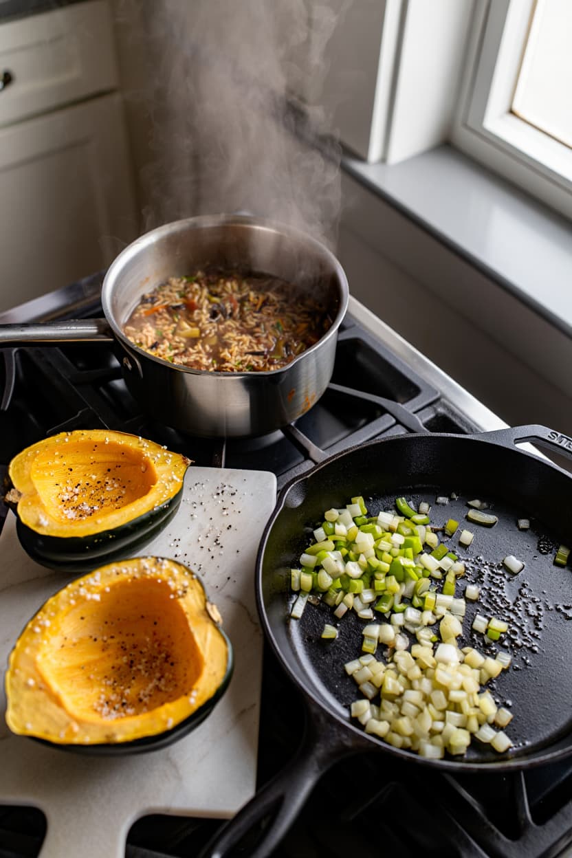 Wild Rice and Cranberry Stuffed Acorn Squash