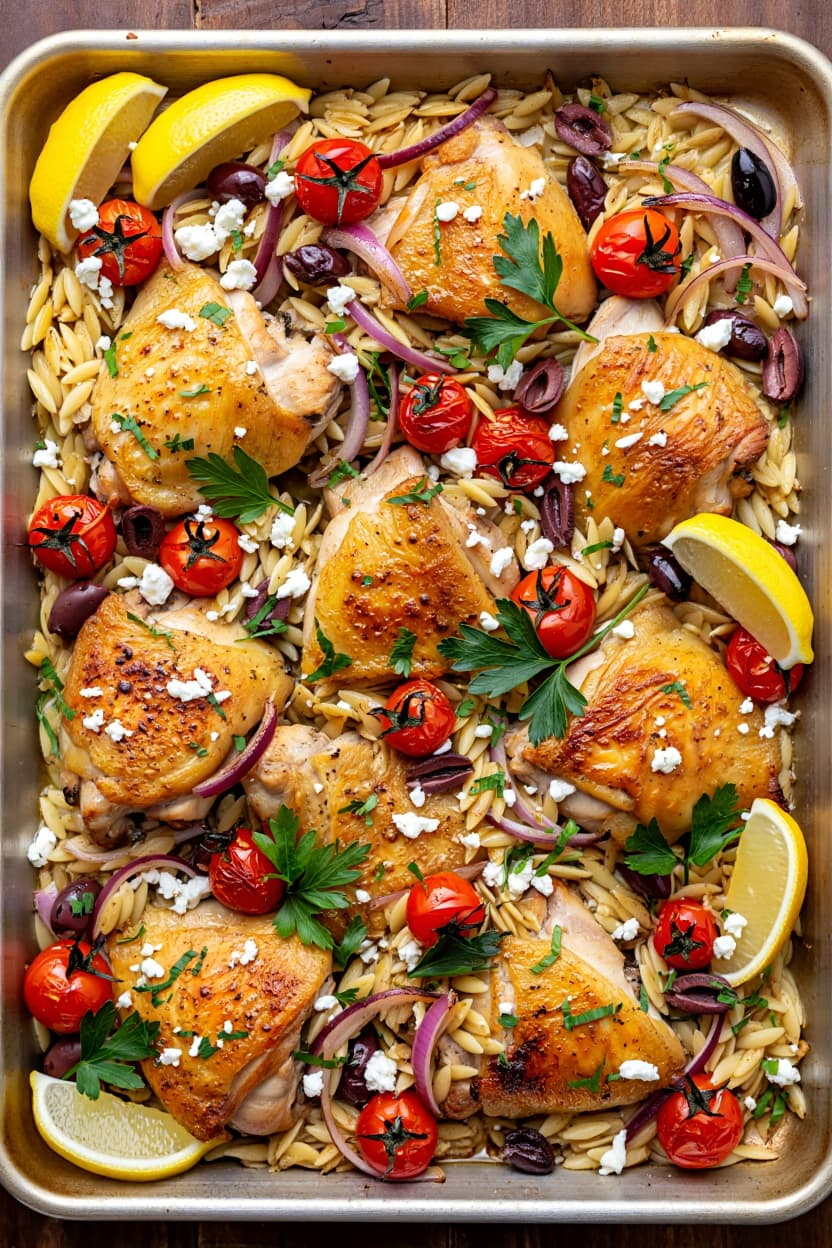 Sheet Pan Greek Chicken With Orzo