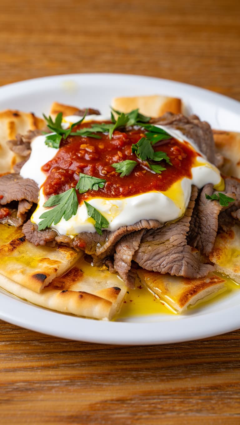 İskender Kebab (Sliced Döner with Tomato Sauce and Yogurt)