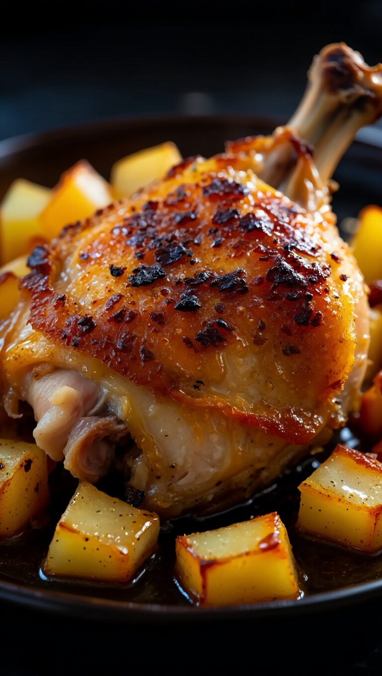 Crispy Garlic Butter Chicken Thighs with Roasted Potatoes