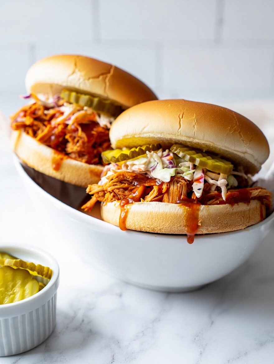 Slow Cooker Pulled Chicken Sandwiches