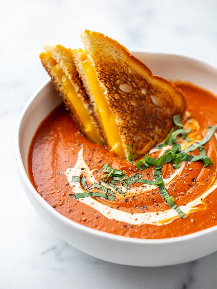 Creamy Tomato Soup with Grilled Cheese
