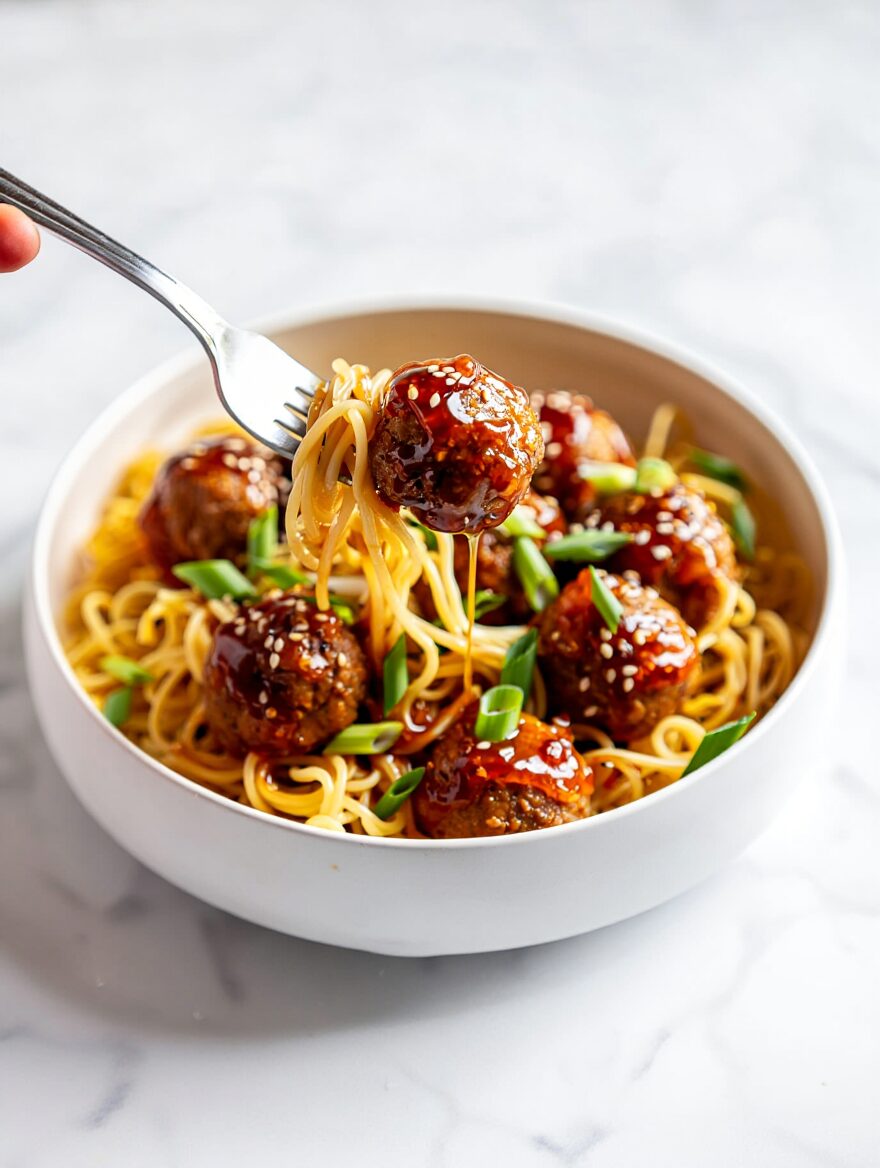 Honey Garlic Meatballs with Egg Noodles