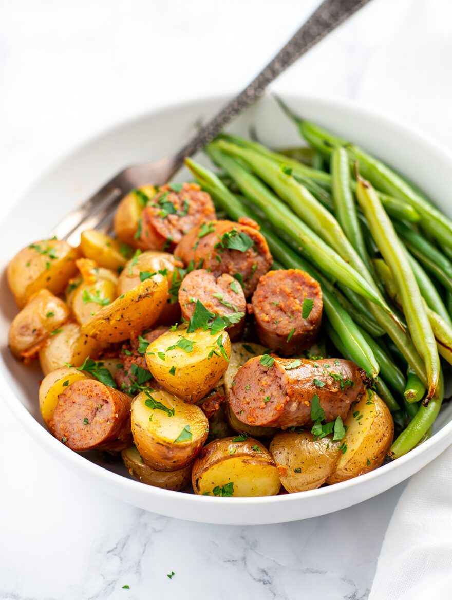 Sheet Pan Sausage, Potatoes, and Green Beans