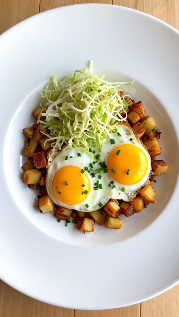 Potato and Egg Hash with Quick Cabbage Slaw