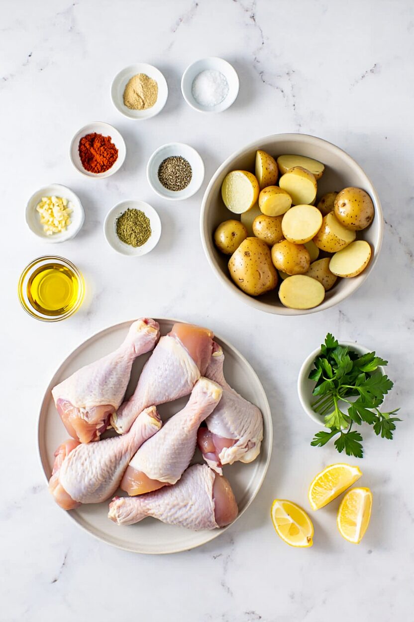 Sheet Pan Chicken Drumsticks with Roasted Potatoes