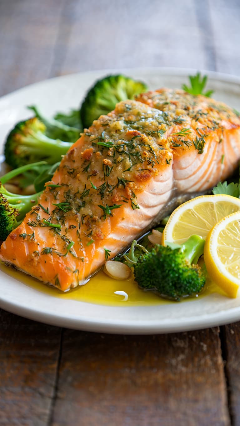 Baked Lemon Herb Salmon with Roasted Broccoli