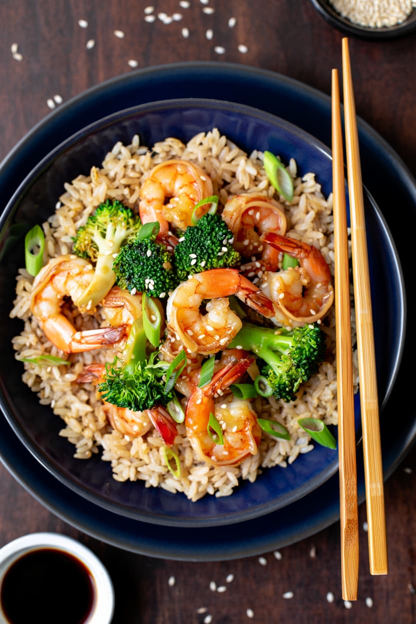 8. Stir-Fried Shrimp and Broccoli with Brown Rice