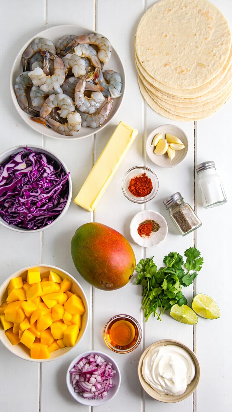 Garlic Butter Shrimp Tacos with Mango Slaw