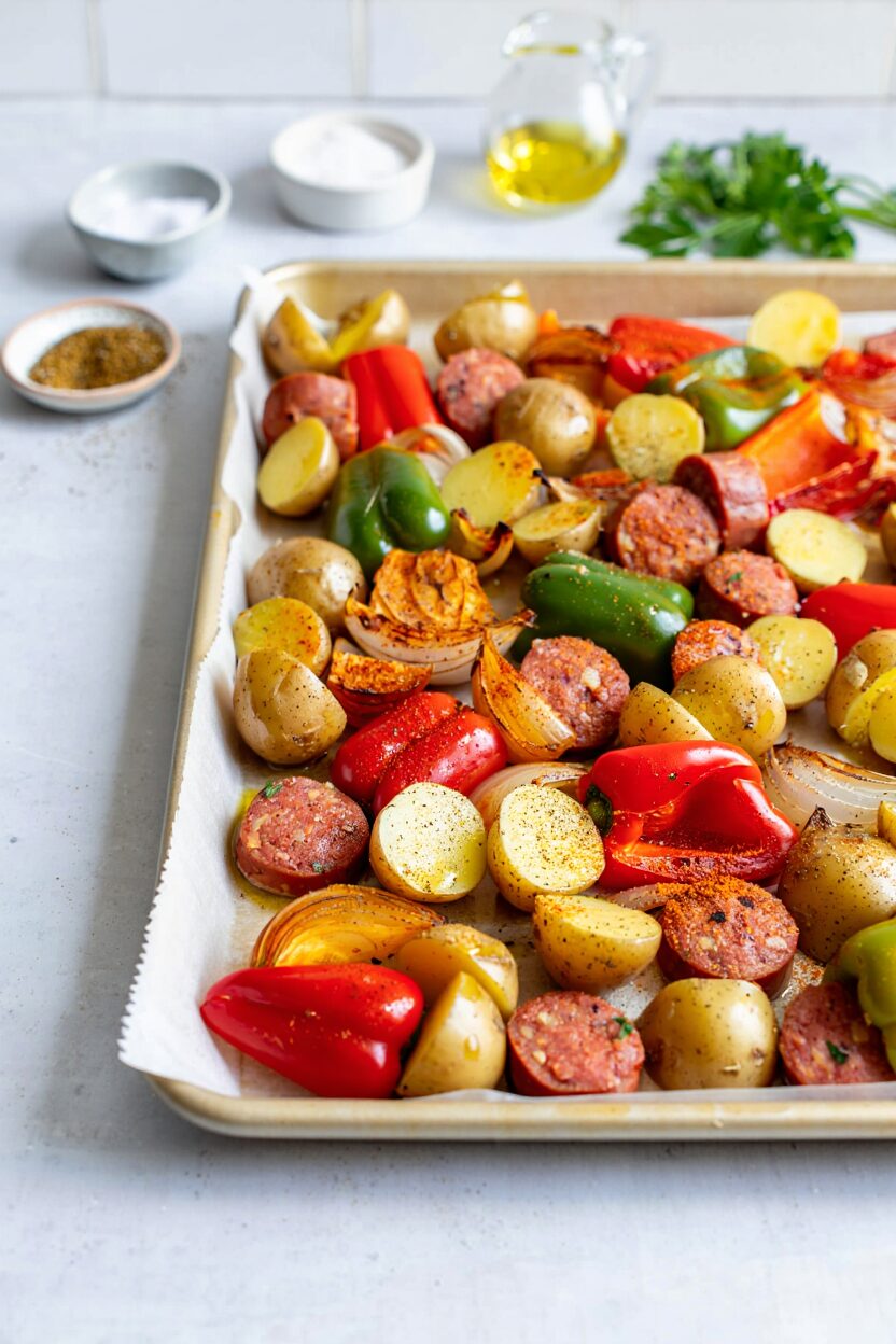 Sheet Pan Sausage, Peppers, and Potatoes