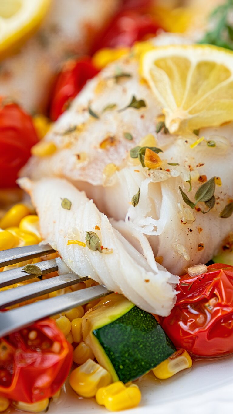 Lemon Garlic Baked White Fish with Summer Vegetables