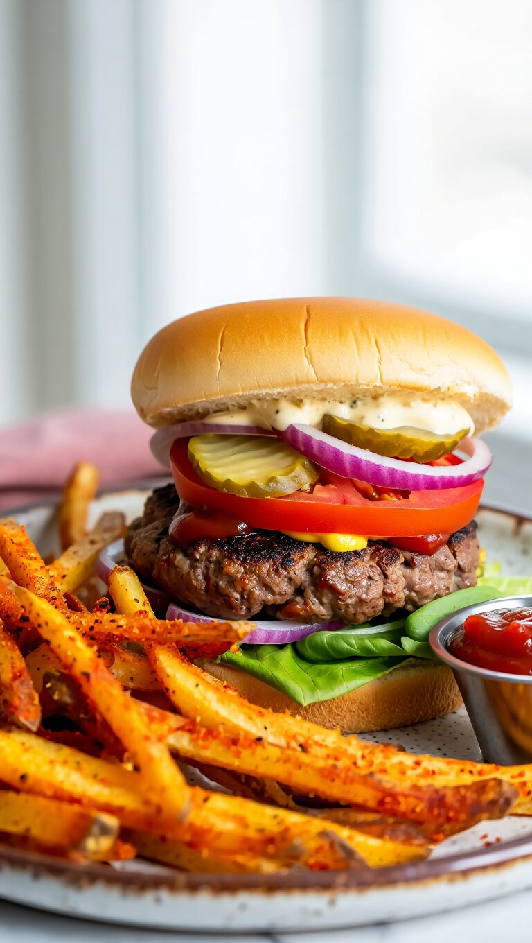 Homemade Beef Burgers with Oven Fries