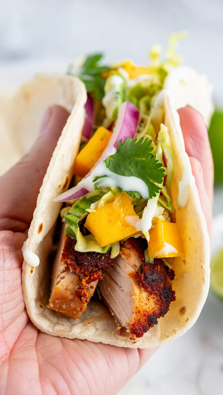 Chicken Tacos with Mango Slaw