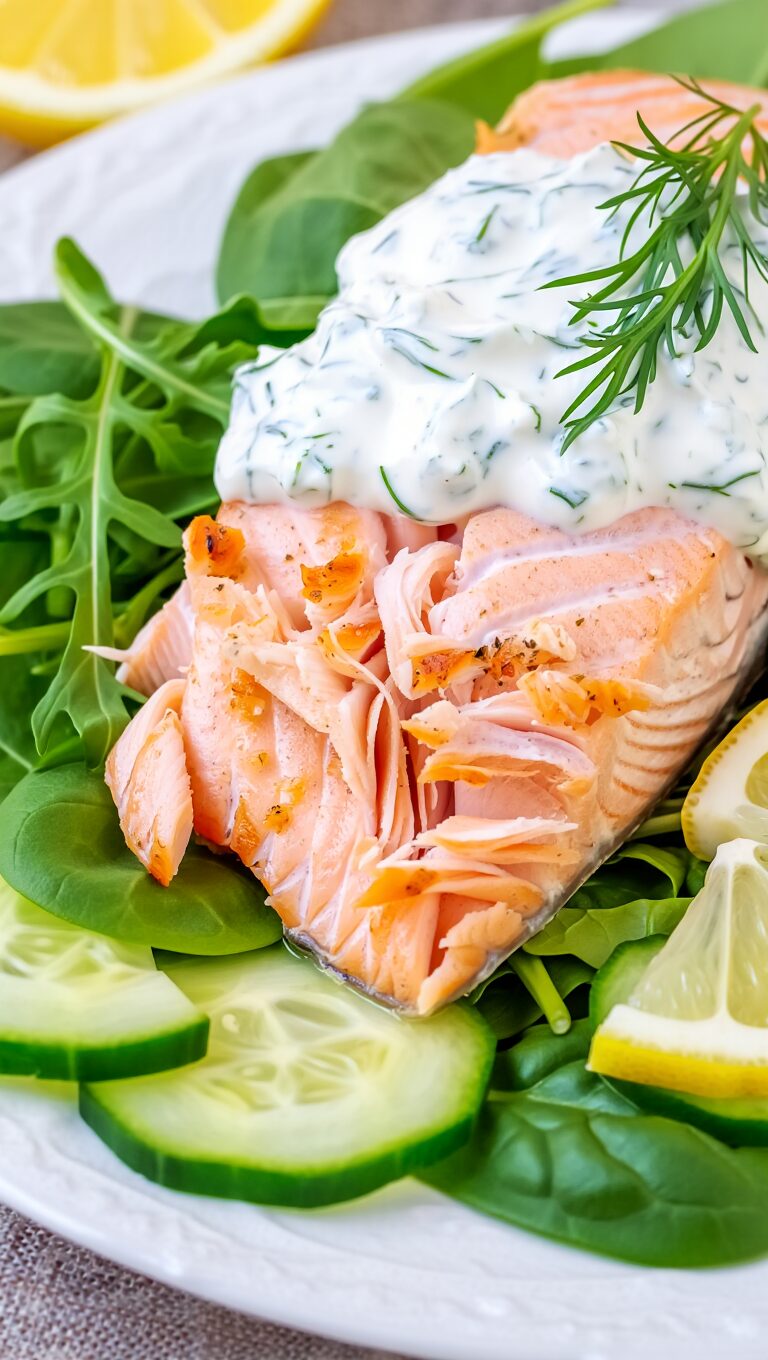 Cold Poached Salmon with Dill Yogurt Sauce