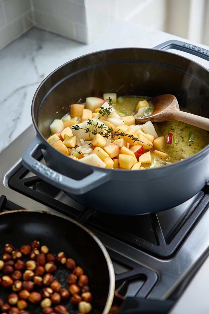Parsnip and Apple Soup with Toasted Hazelnuts