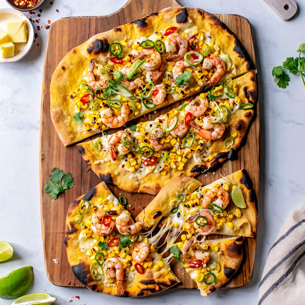 Garlic Shrimp and Corn Flatbread
