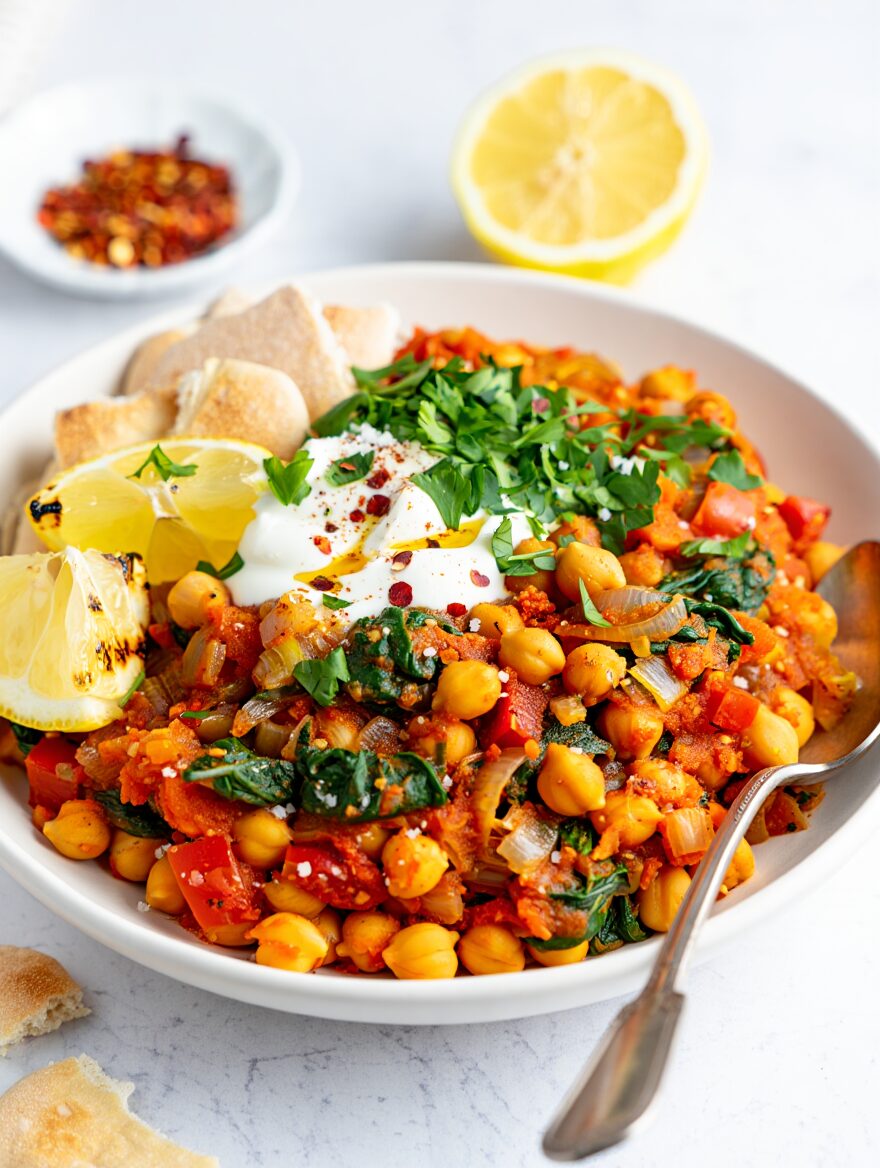 Spicy Chickpea and Spinach Skillet