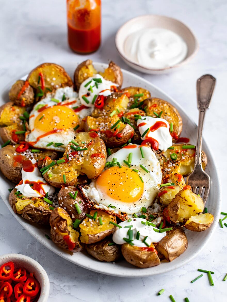 Crispy Smashed Potatoes with Fried Eggs