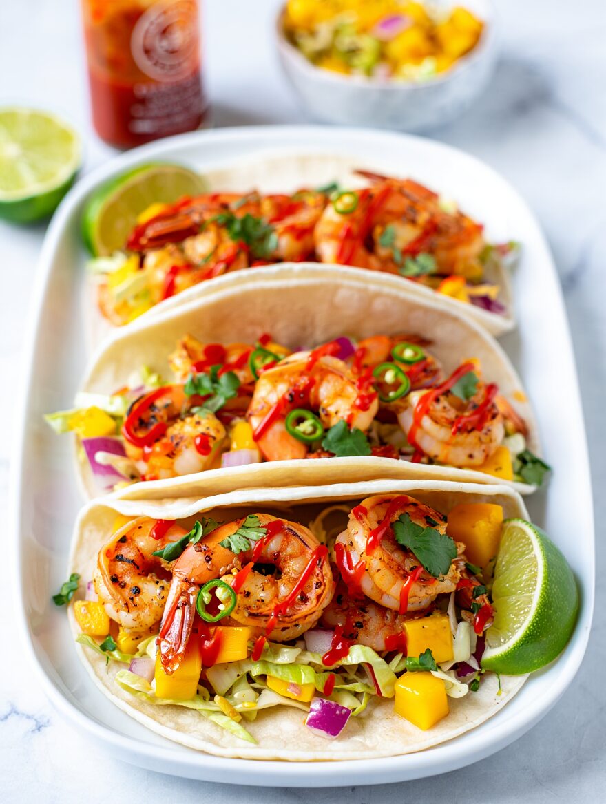 Shrimp Tacos with Mango Slaw