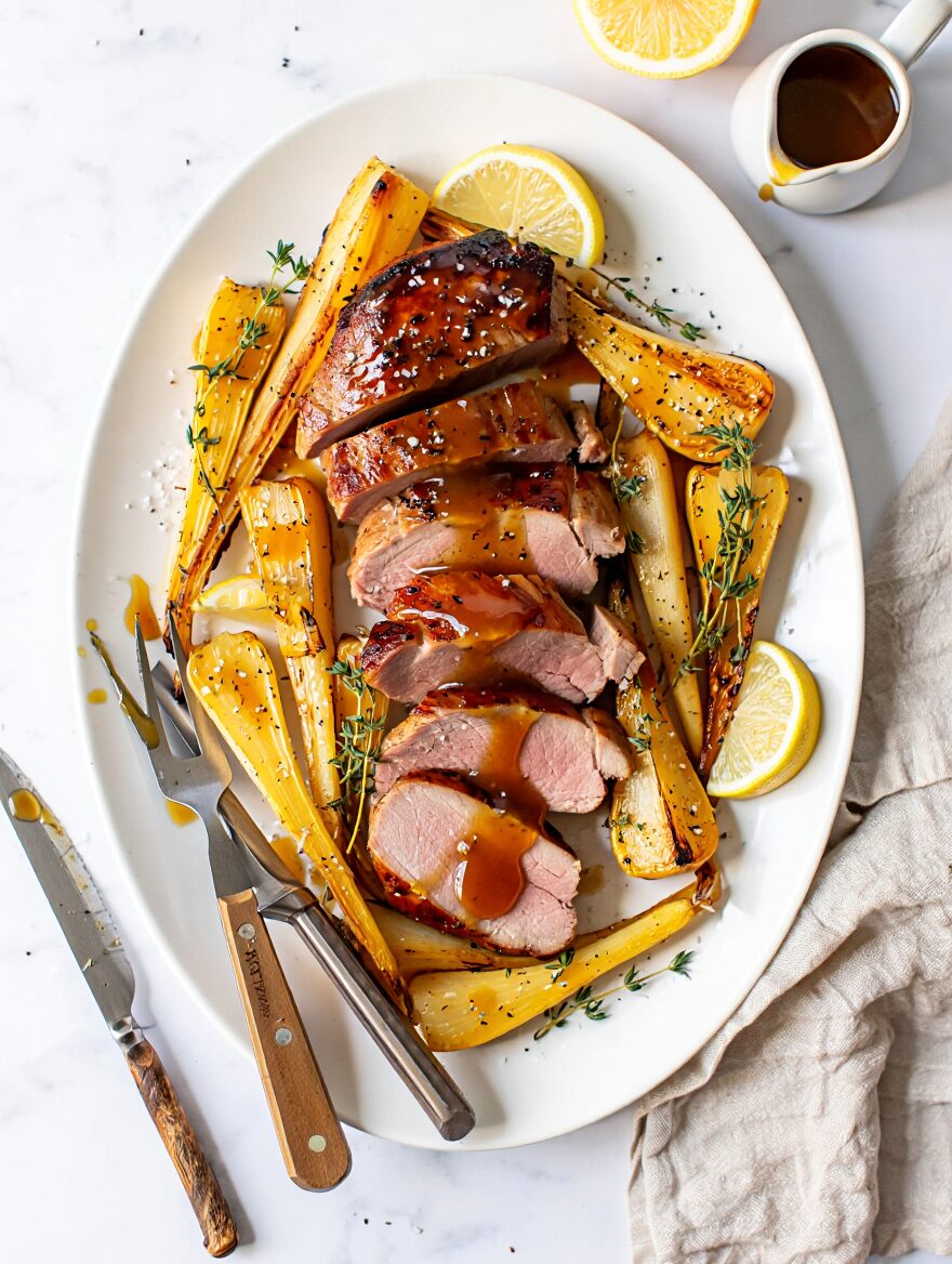 Roasted Parsnip and Honey Glazed Pork Tenderloin