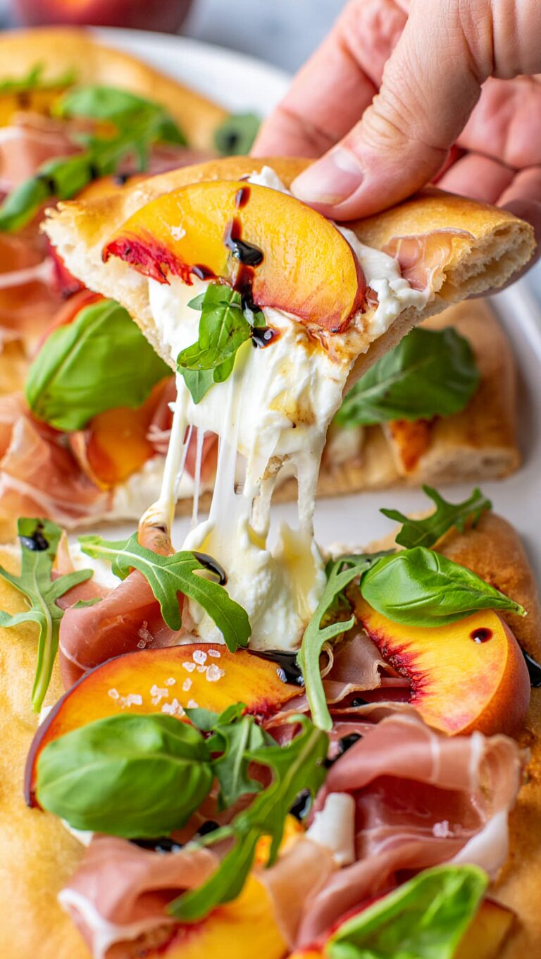 Peach, Prosciutto, and Burrata Flatbread