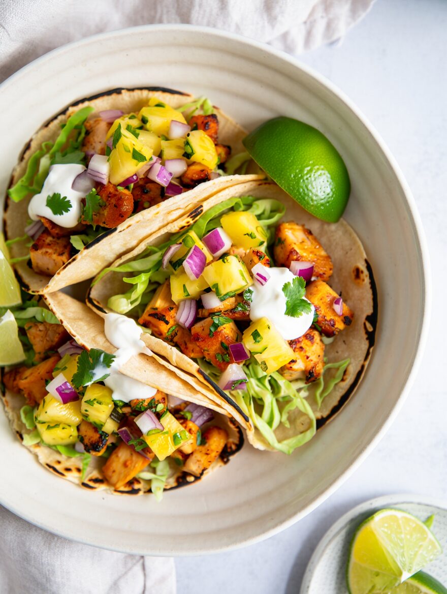 Honey Lime Chicken Tacos with Pineapple Salsa