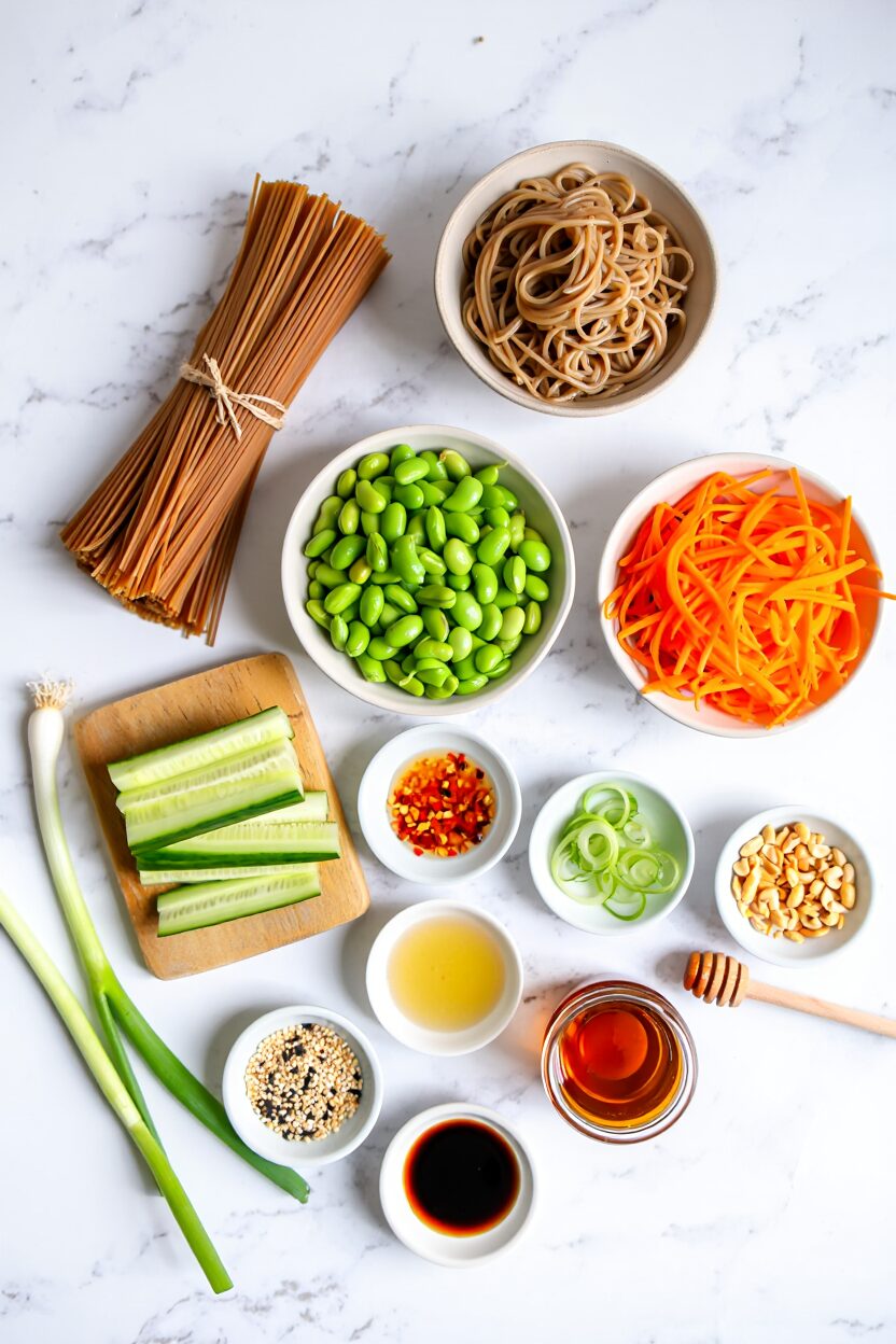Cold Soba Noodle Bowls with Edamame