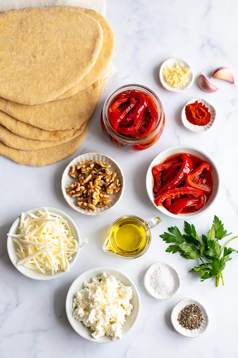 Roasted Red Pepper and Walnut Flatbread