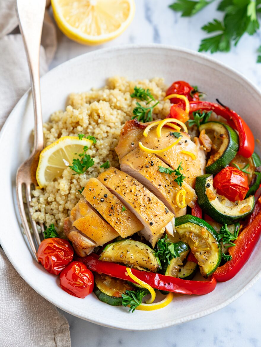 Lemon Herb Chicken with Quinoa and Roasted Vegetables