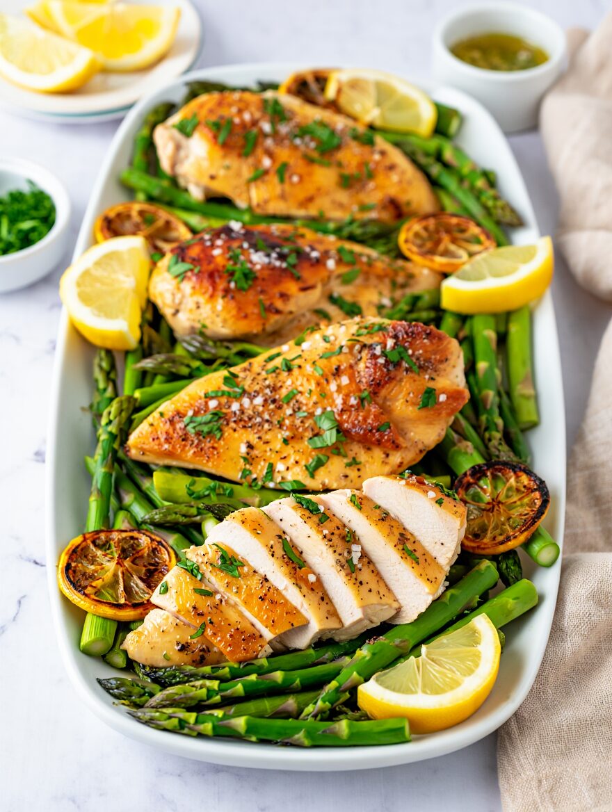 Lemon Herb Baked Chicken Breast with Asparagus