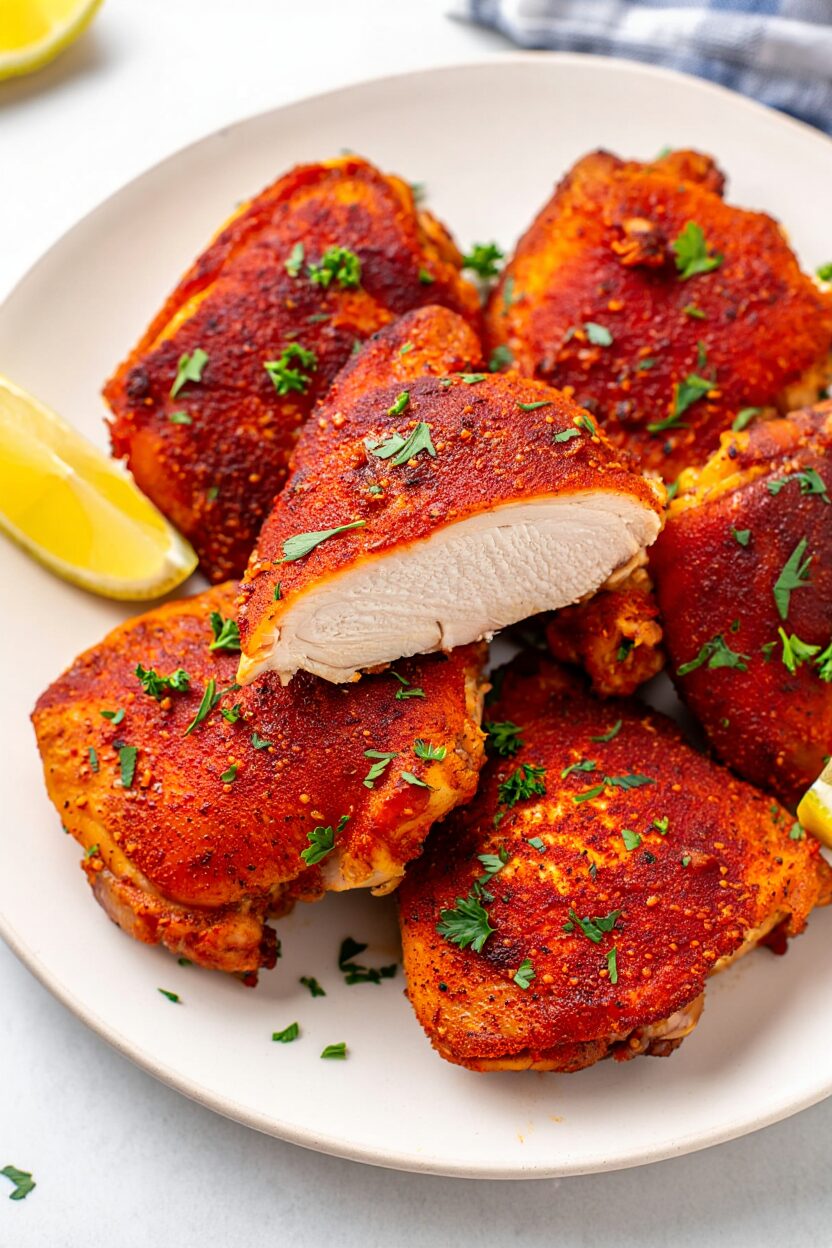 Air Fryer Chicken Thighs with Smoked Paprika Rub