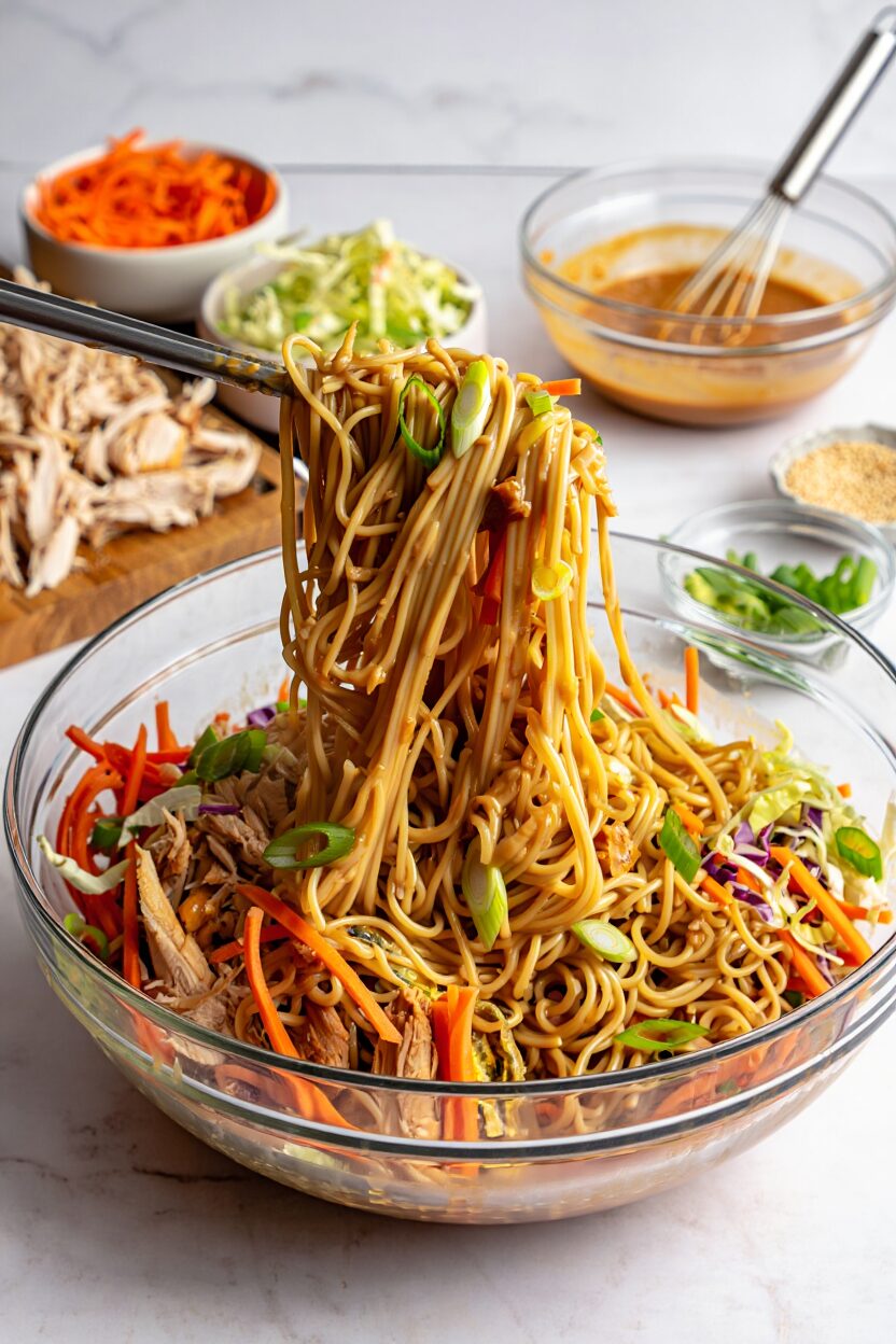 Cold Peanut Noodle Bowls with Rotisserie Chicken
