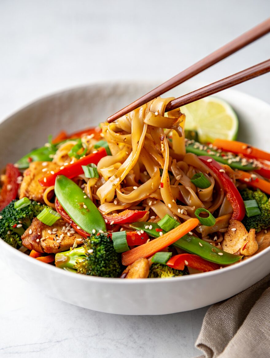 Chicken and Vegetable Stir Fry with Rice Noodles
