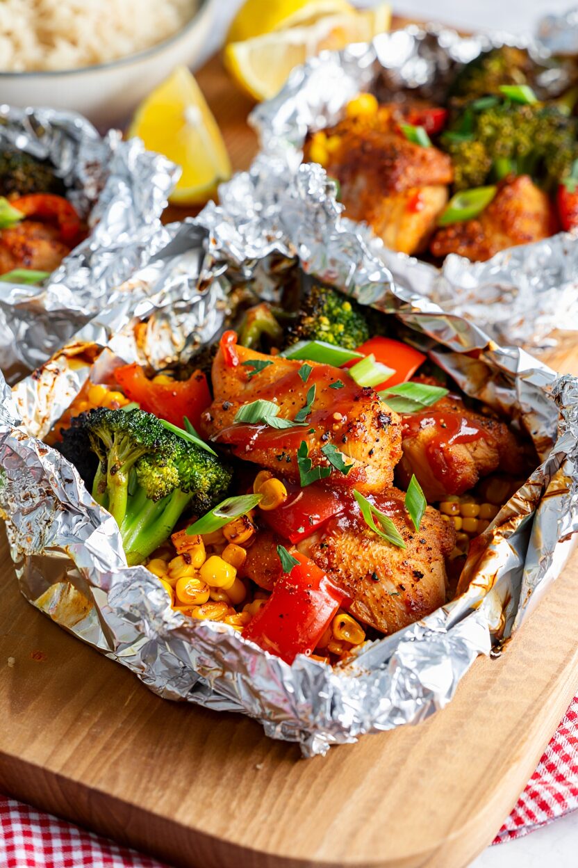 Grilled BBQ Chicken and Veggie Foil Packets