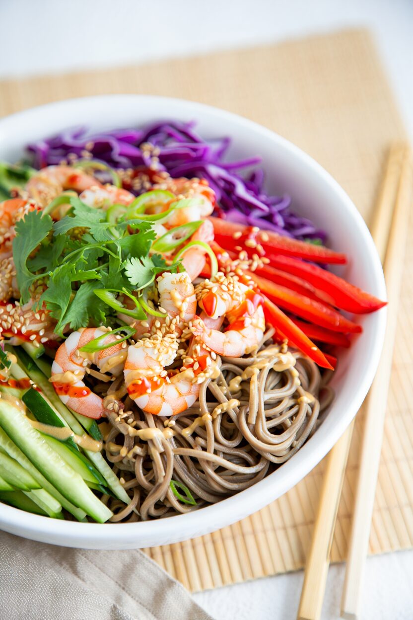 Cold Sesame Noodle Bowl with Shrimp