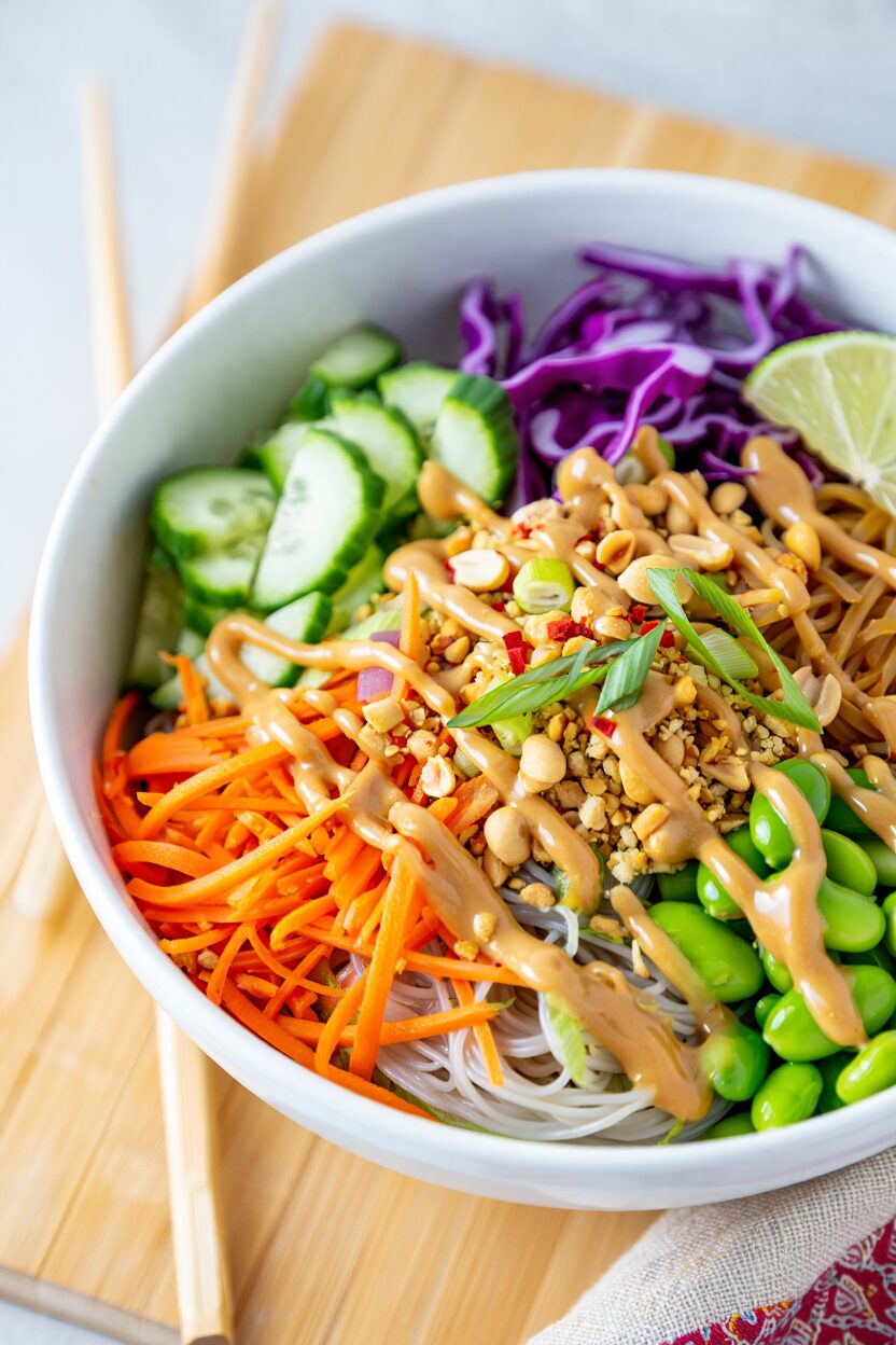 Cold Rice Noodle Bowls with Peanut Sauce