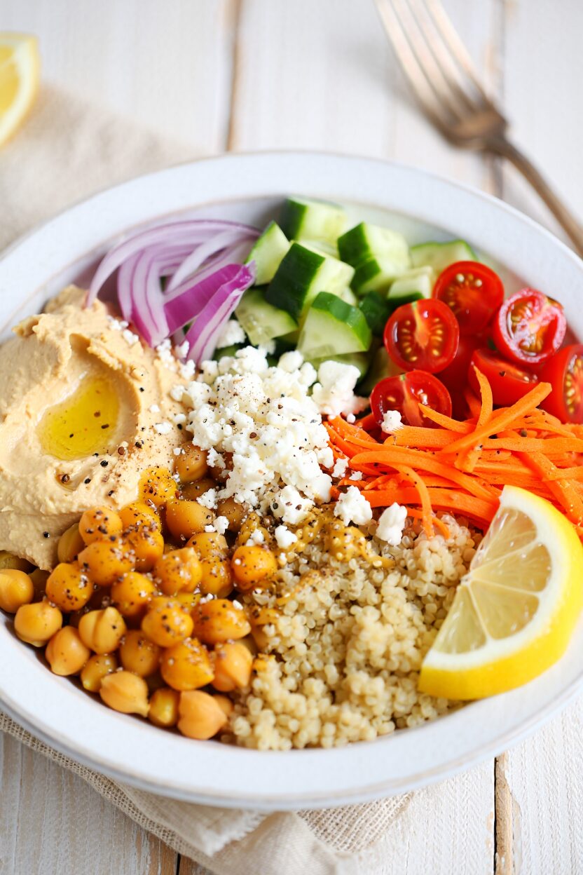 Cold Smashed Chickpea and Veggie Grain Bowls