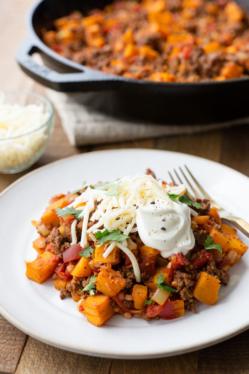 Ground Beef and Sweet Potato Skillet