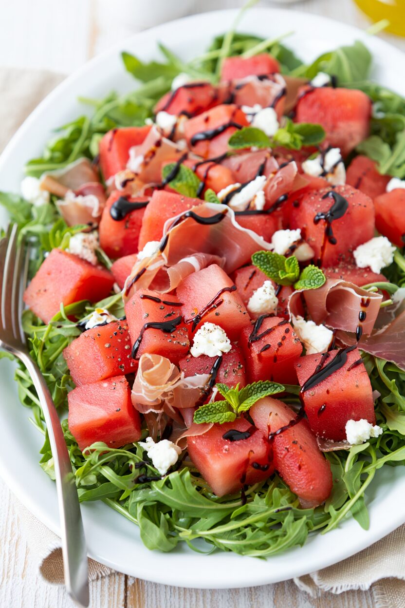 Watermelon and Feta Summer Salad with Prosciutto